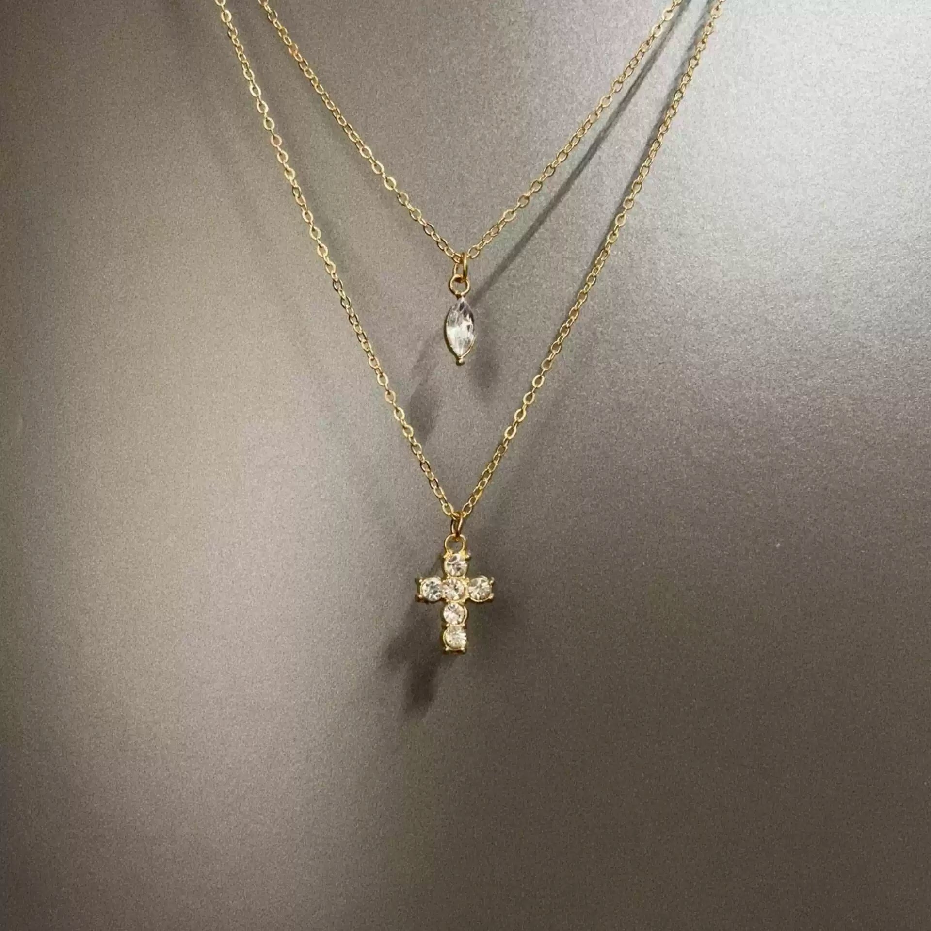 Vintage Cross Water Drops Necklace