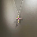 Vintage Pink Heart Cross Necklace