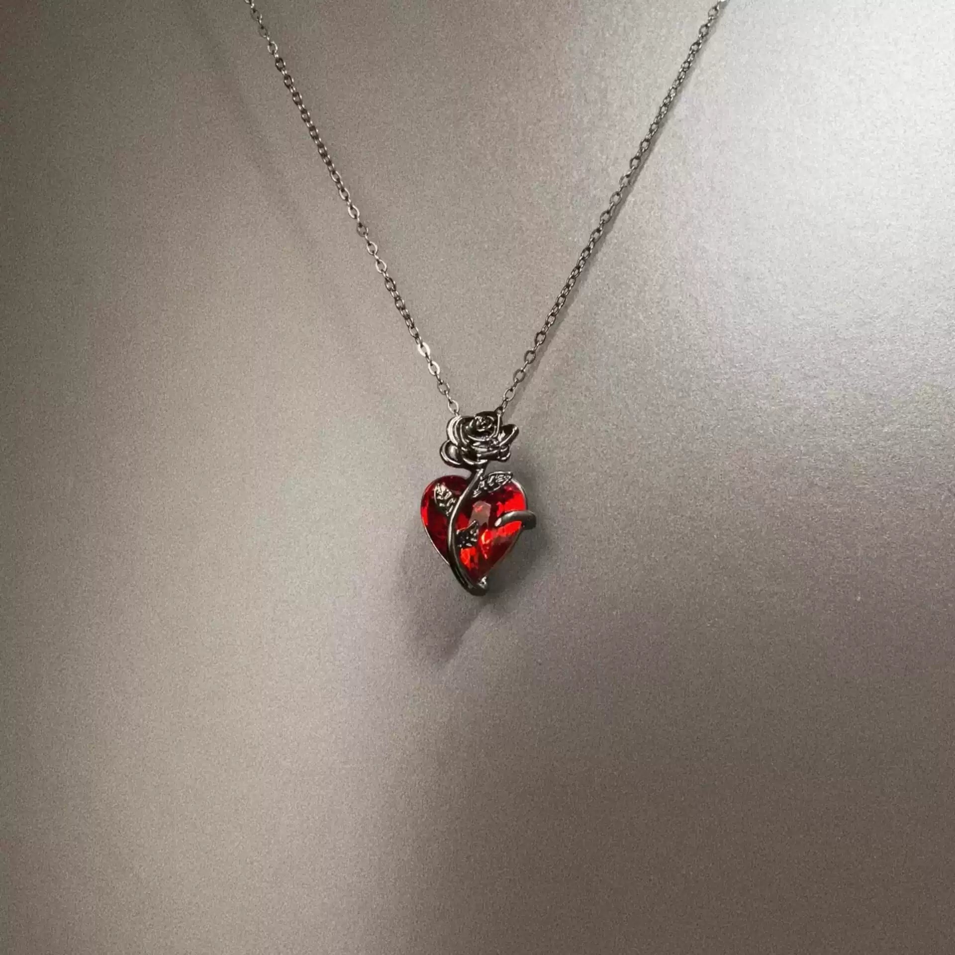 Vintage Black Gun Rose Necklace