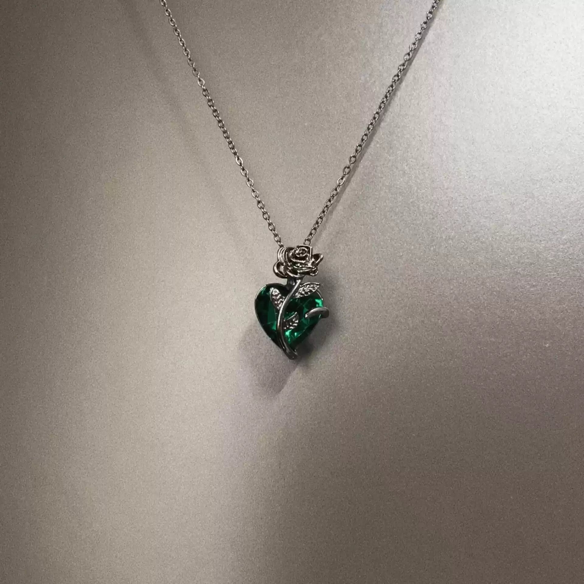 Vintage Black Gun Rose Necklace