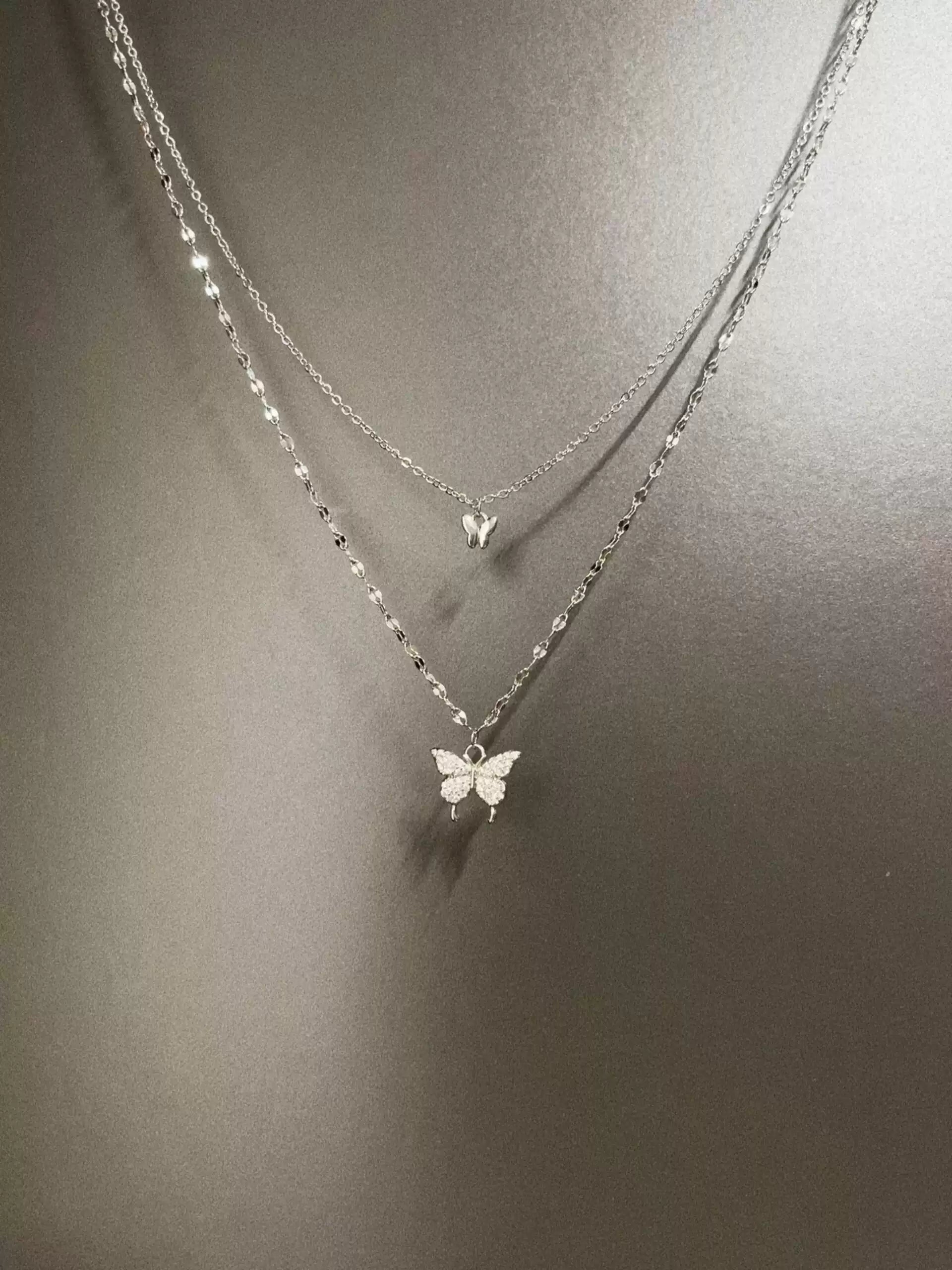 Vintage Diamond Twin Butterfly Necklace