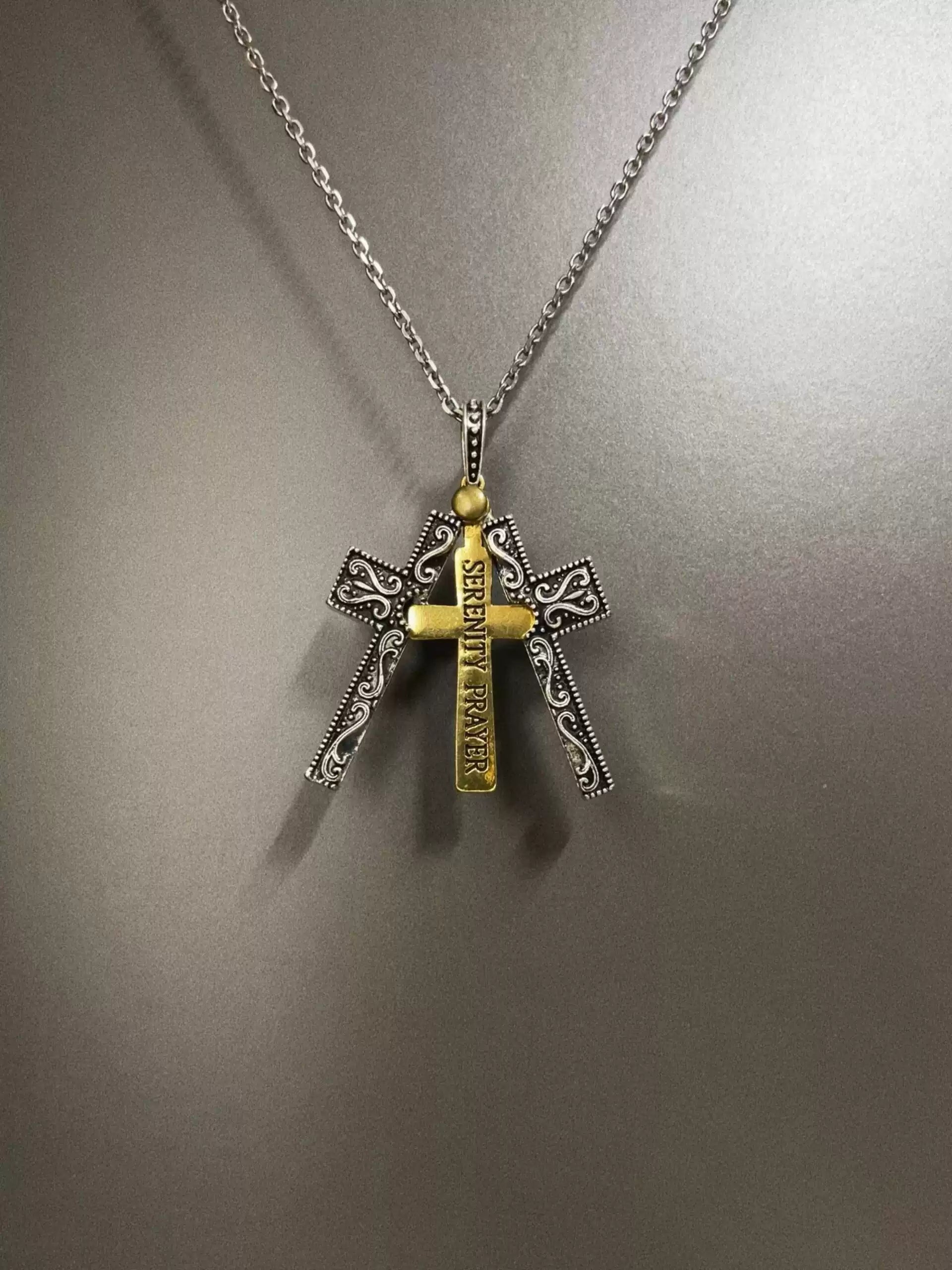 Vintage Iris cross open necklace
