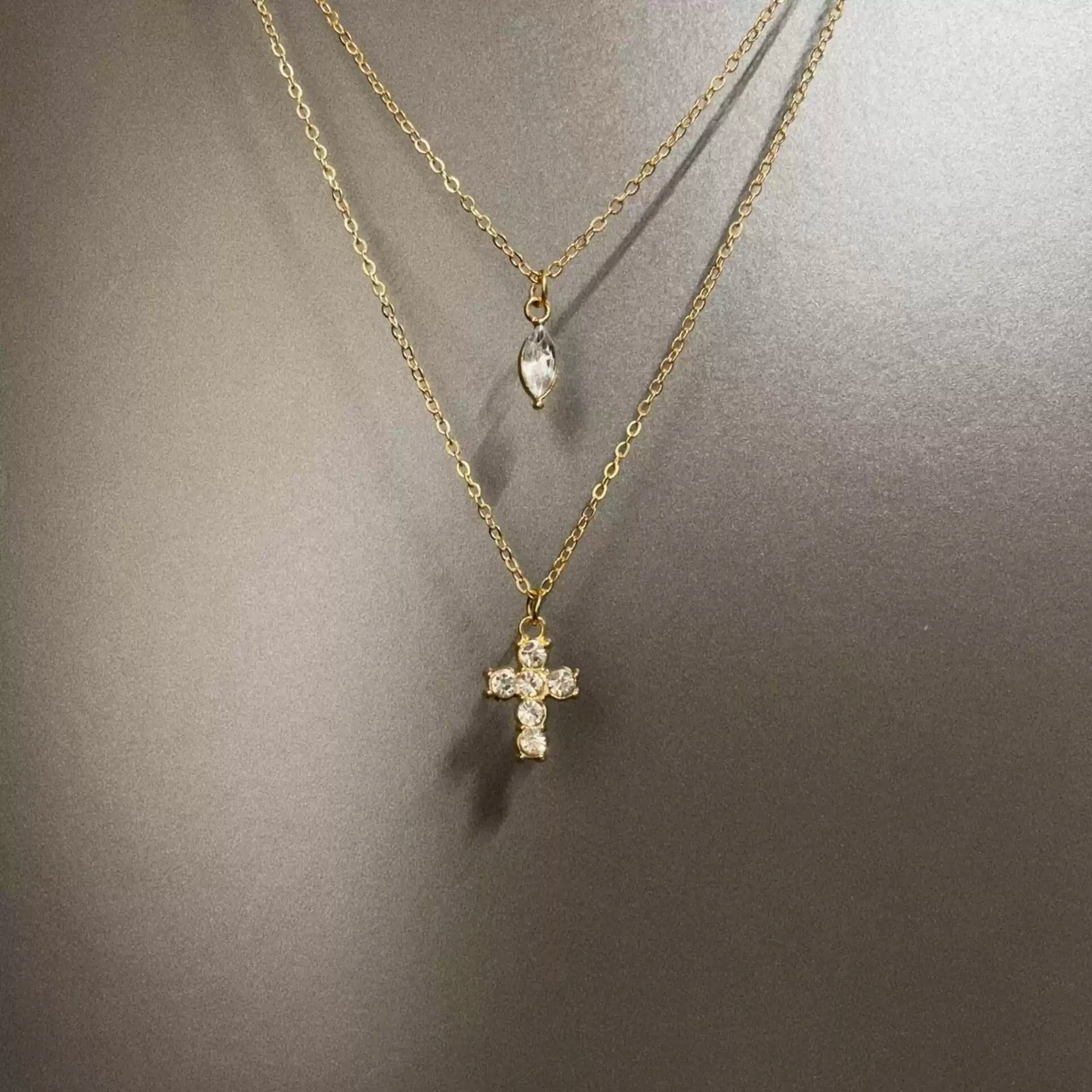 Vintage Cross Water Drops Necklace