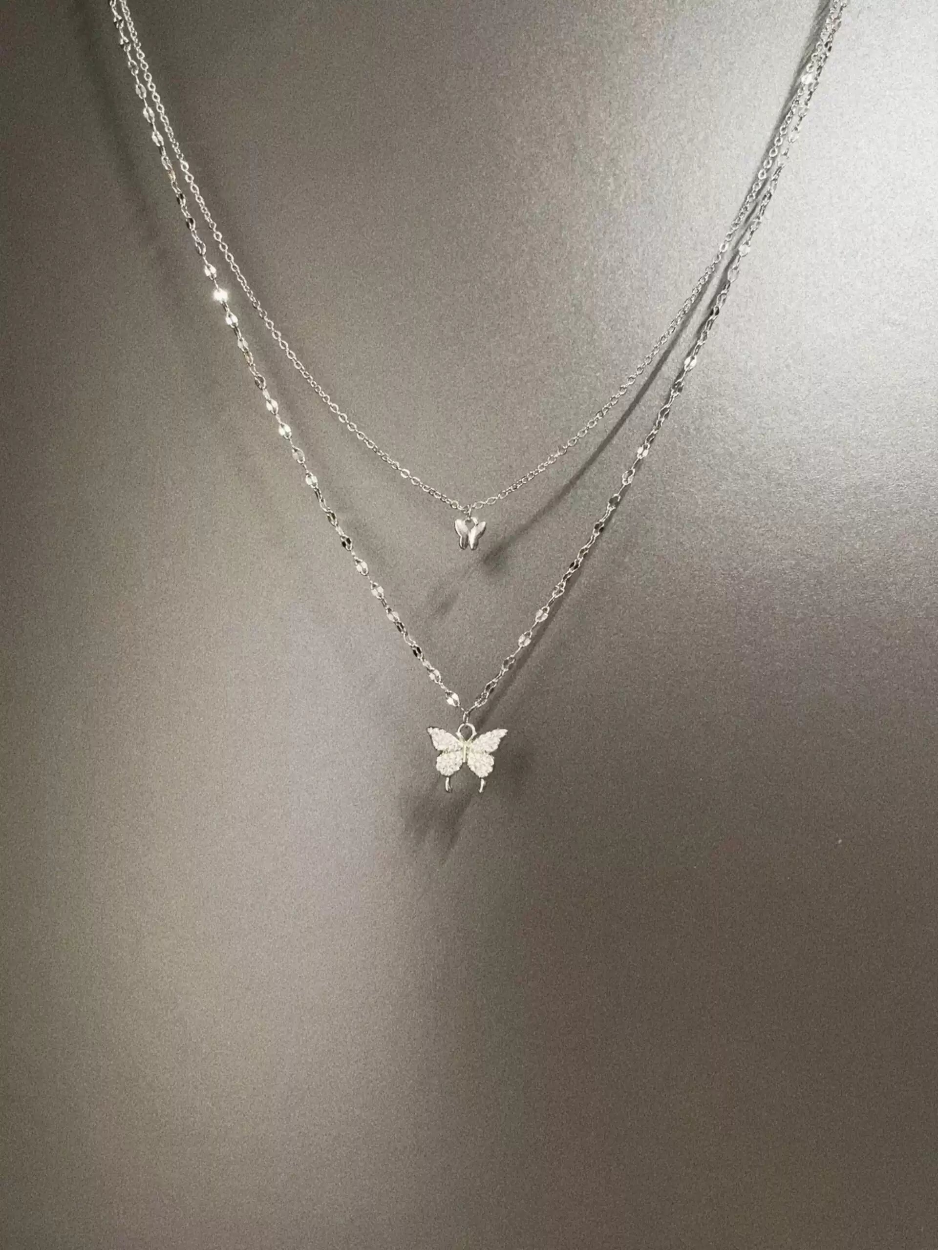 Vintage Diamond Twin Butterfly Necklace