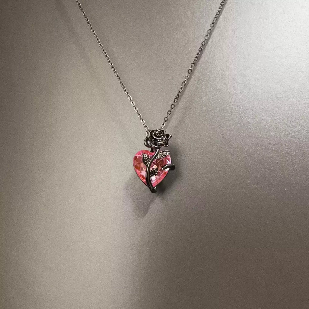 Vintage Black Gun Rose Necklace