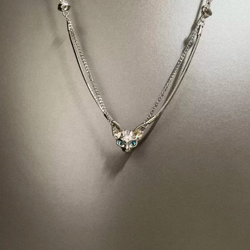 Vintage Bius cat's head necklace