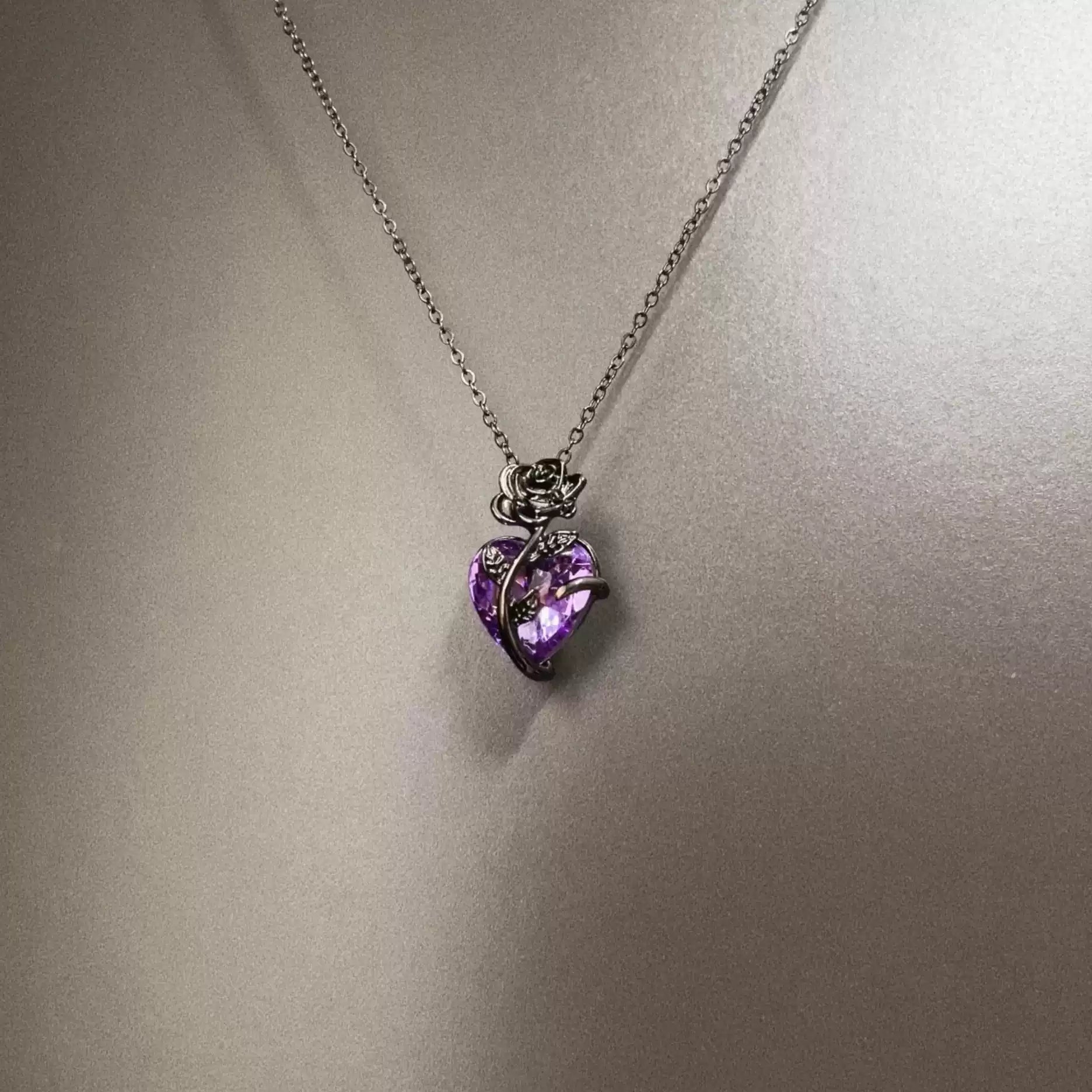 Vintage Black Gun Rose Necklace